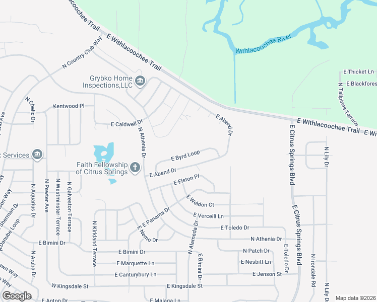 map of restaurants, bars, coffee shops, grocery stores, and more near 788 East Byrd Loop in Citrus Springs