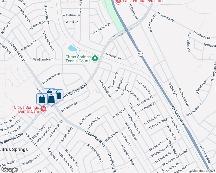 map of restaurants, bars, coffee shops, grocery stores, and more near 9995 North Sandree Drive in Citrus Springs