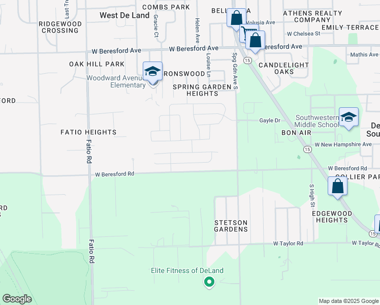 map of restaurants, bars, coffee shops, grocery stores, and more near 1256 West Beresford Road in DeLand