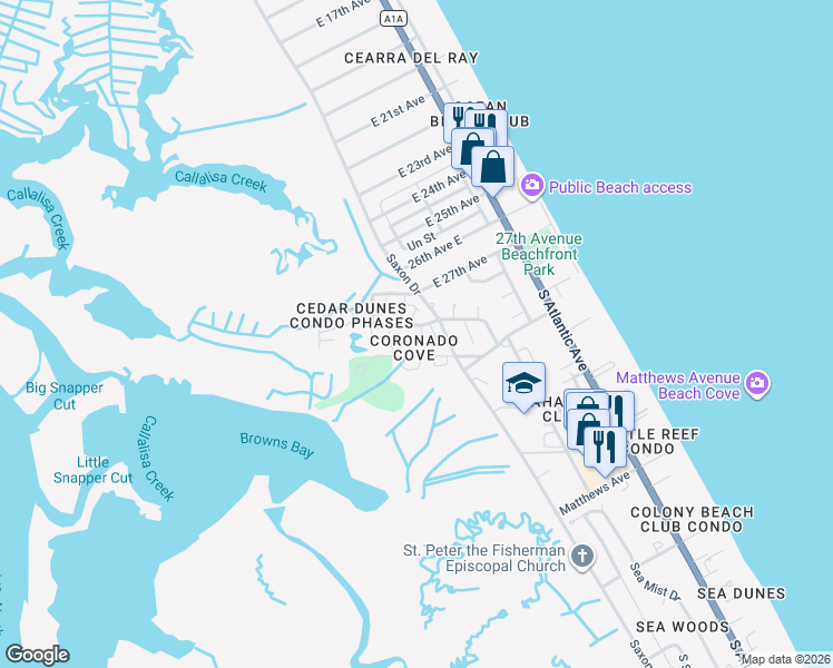 map of restaurants, bars, coffee shops, grocery stores, and more near 743 Laurel Bay Circle in New Smyrna Beach
