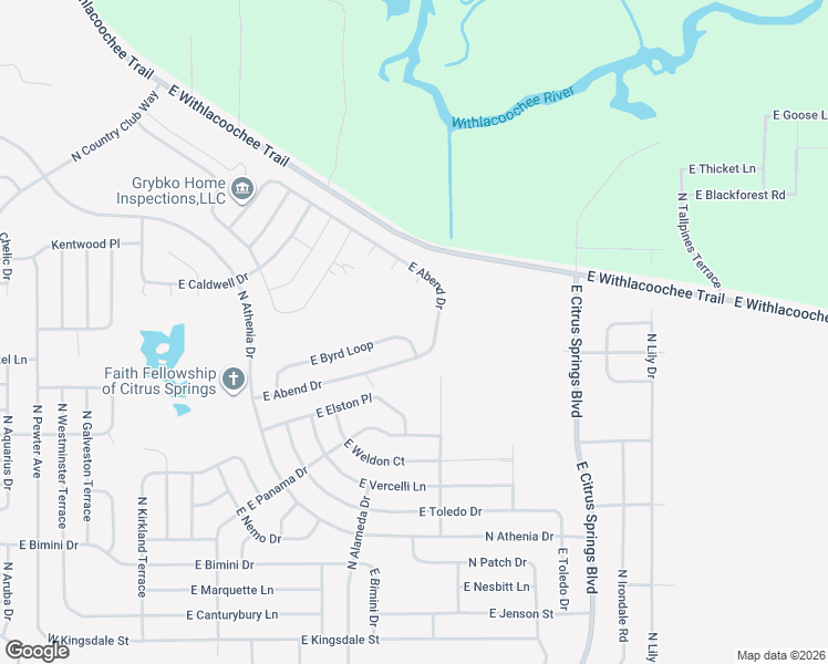 map of restaurants, bars, coffee shops, grocery stores, and more near 876 East Byrd Loop in Citrus Springs