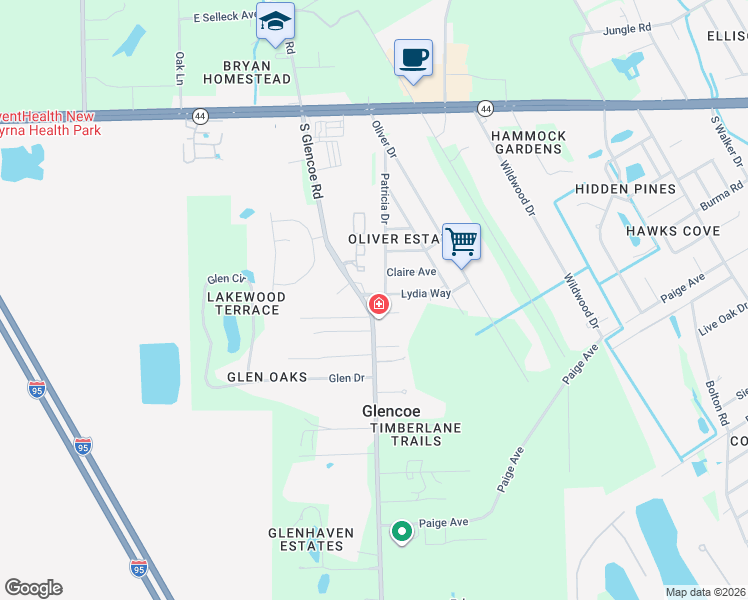 map of restaurants, bars, coffee shops, grocery stores, and more near 708 South Glencoe Road in New Smyrna Beach