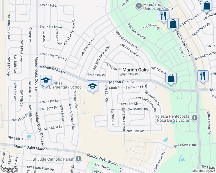 map of restaurants, bars, coffee shops, grocery stores, and more near 14763 Southwest 39th Circle in Ocala