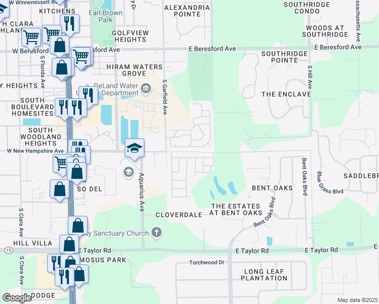 map of restaurants, bars, coffee shops, grocery stores, and more near East New Hampshire Avenue in DeLand
