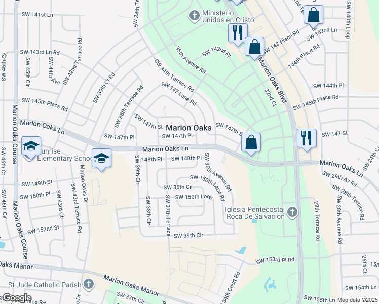 map of restaurants, bars, coffee shops, grocery stores, and more near 232 Marion Oaks Lane in Ocala