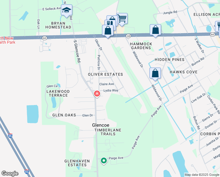 map of restaurants, bars, coffee shops, grocery stores, and more near 2444 Claire Avenue in New Smyrna Beach