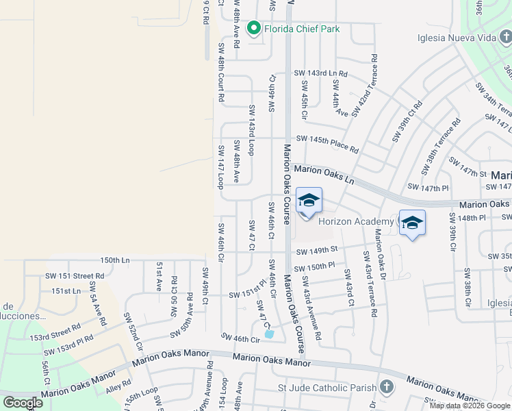 map of restaurants, bars, coffee shops, grocery stores, and more near 4757 Southwest 147 Loop in Ocala