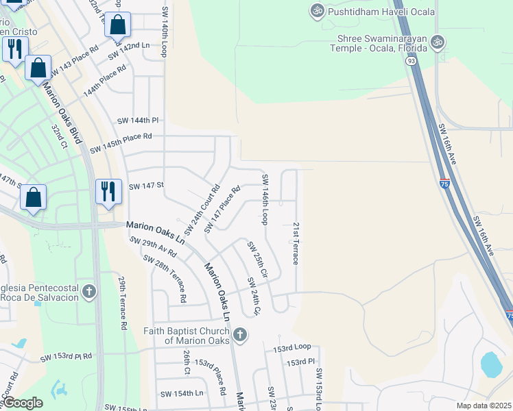 map of restaurants, bars, coffee shops, grocery stores, and more near 2354 Southwest 147th Lane Road in Ocala