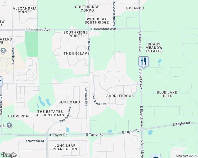 map of restaurants, bars, coffee shops, grocery stores, and more near 1680 Blue Grass Boulevard in DeLand