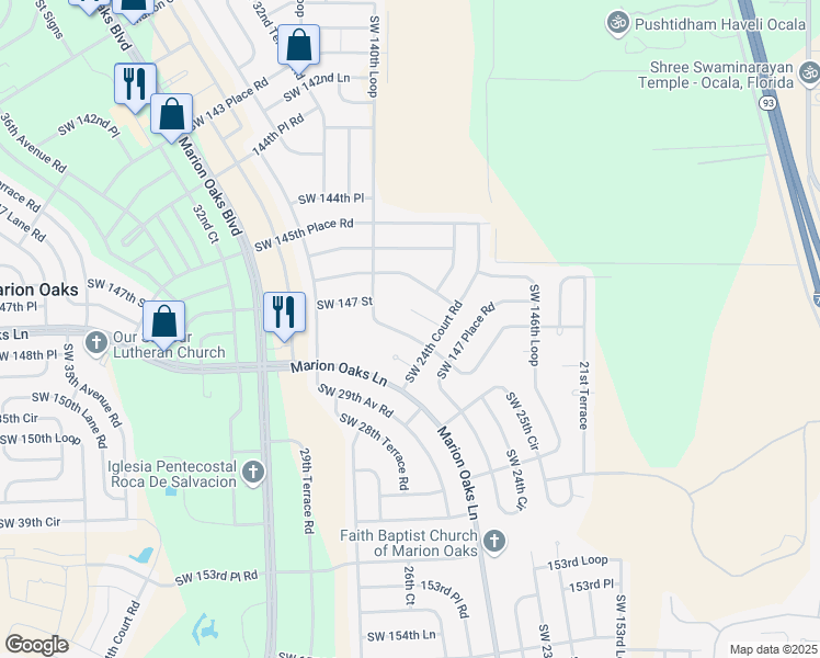 map of restaurants, bars, coffee shops, grocery stores, and more near 14777 Southwest 27 Court Road in Ocala