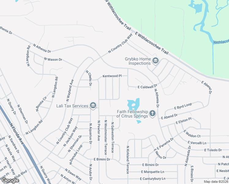map of restaurants, bars, coffee shops, grocery stores, and more near 9829 North Baldwin Terrace in Citrus Springs