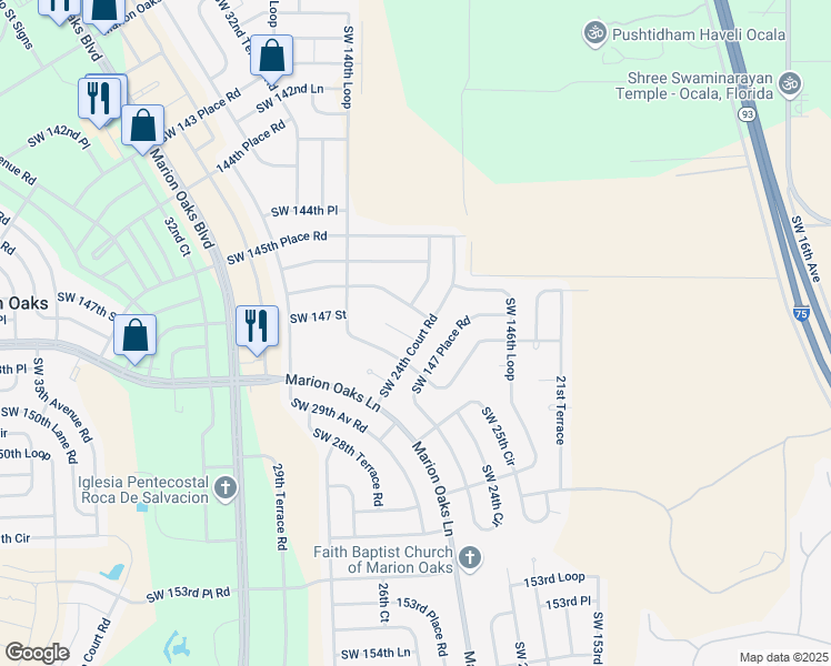 map of restaurants, bars, coffee shops, grocery stores, and more near 14739 Southwest 24th Court Road in Ocala