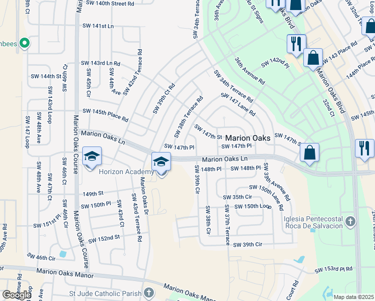 map of restaurants, bars, coffee shops, grocery stores, and more near 3968 Southwest 147th Place in Ocala