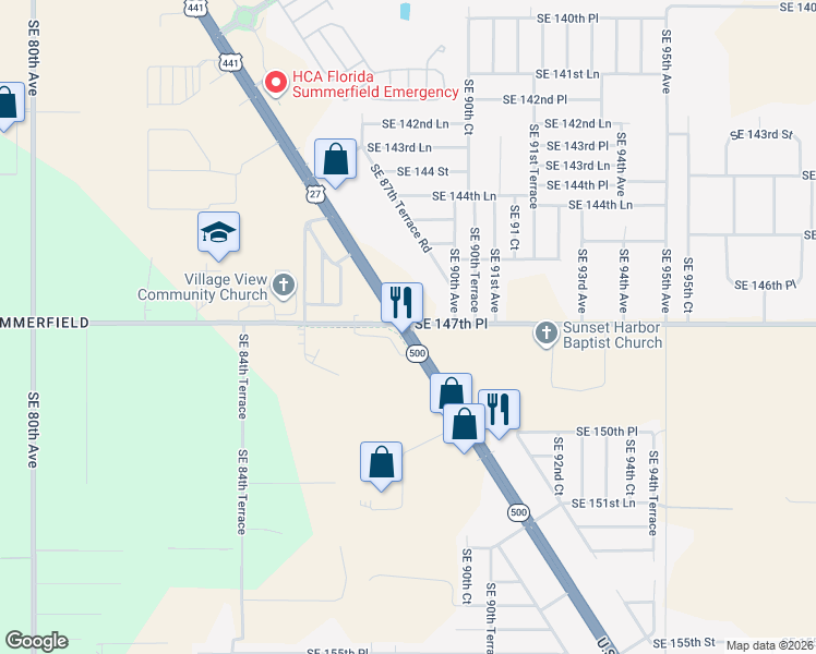map of restaurants, bars, coffee shops, grocery stores, and more near 14870 U.S. 441 in Summerfield