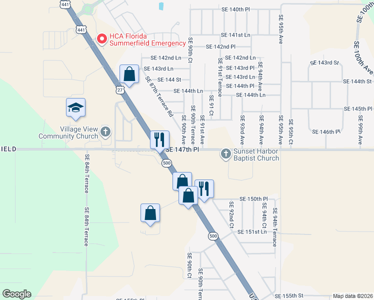 map of restaurants, bars, coffee shops, grocery stores, and more near 9006-9046 Southeast 147th Place in Summerfield