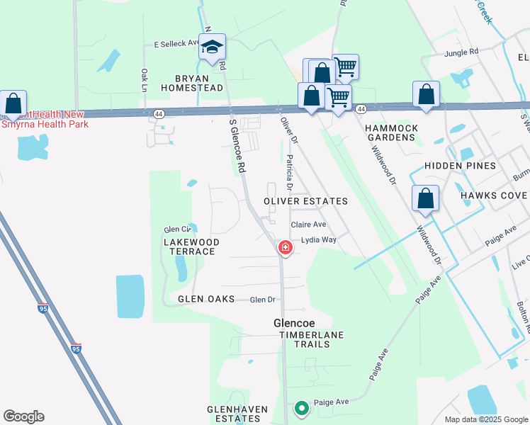 map of restaurants, bars, coffee shops, grocery stores, and more near 20302 Lymestone Court in New Smyrna Beach