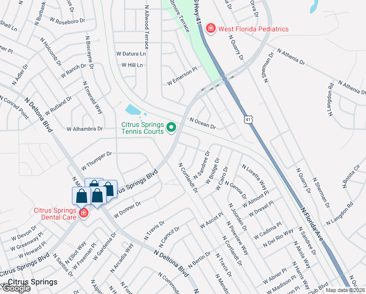 map of restaurants, bars, coffee shops, grocery stores, and more near 1361 West Anson Place in Citrus Springs