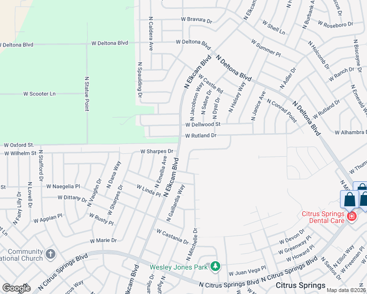 map of restaurants, bars, coffee shops, grocery stores, and more near 2730 West Rutland Drive in Citrus Springs