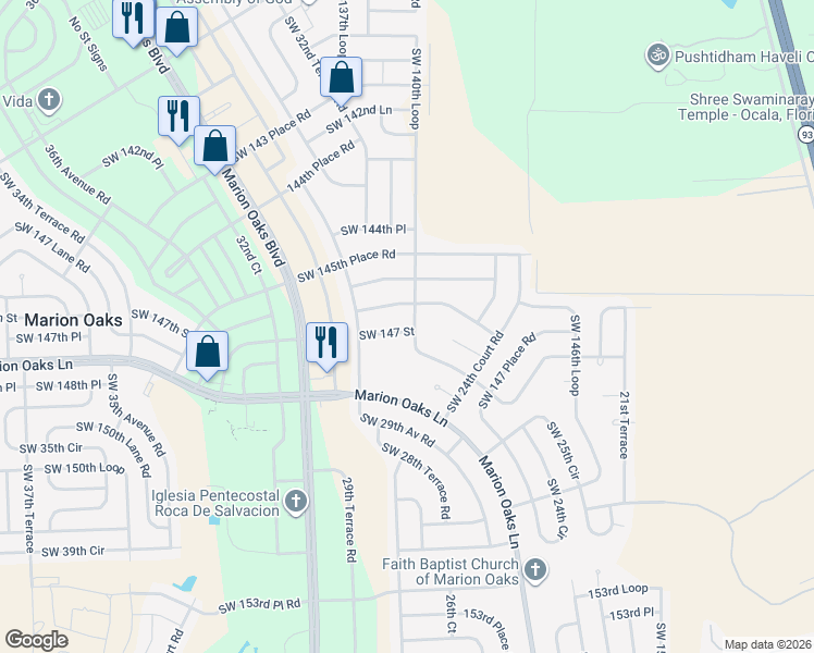 map of restaurants, bars, coffee shops, grocery stores, and more near 2760 Southwest 146th Place Road in Ocala