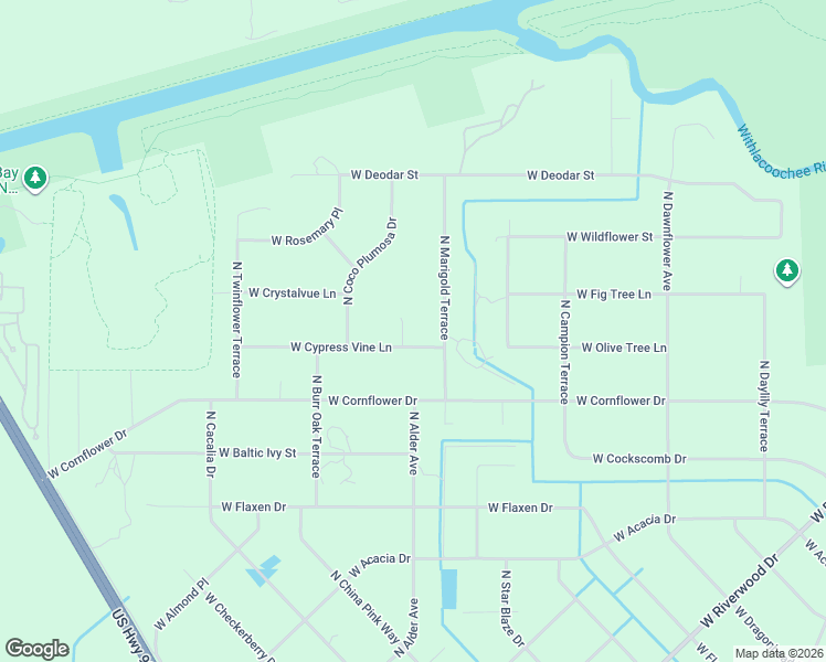 map of restaurants, bars, coffee shops, grocery stores, and more near 12415 West Cypress Vine Lane in Crystal River