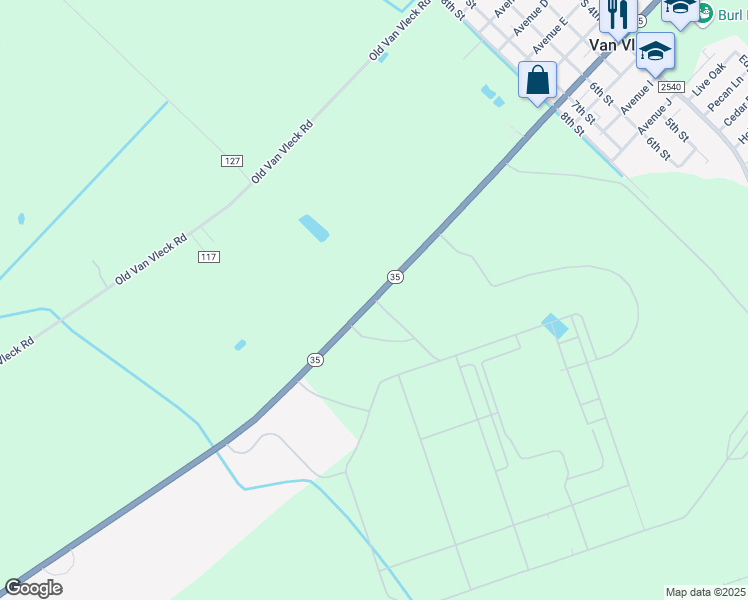 map of restaurants, bars, coffee shops, grocery stores, and more near 7960 Texas 35 in Bay City