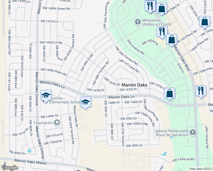 map of restaurants, bars, coffee shops, grocery stores, and more near 14709 Southwest 39th Circle in Ocala