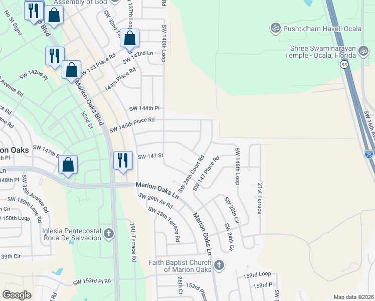 map of restaurants, bars, coffee shops, grocery stores, and more near 2680 Southwest 146th Place Road in Ocala
