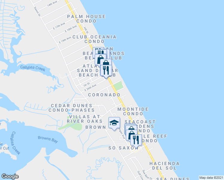 map of restaurants, bars, coffee shops, grocery stores, and more near 835 East 27th Avenue in New Smyrna Beach
