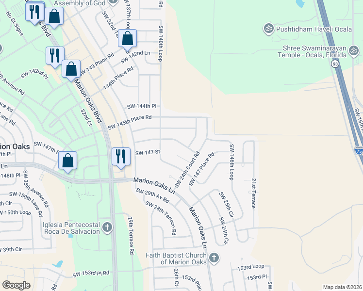 map of restaurants, bars, coffee shops, grocery stores, and more near 2680 Southwest 146th Place Road in Ocala