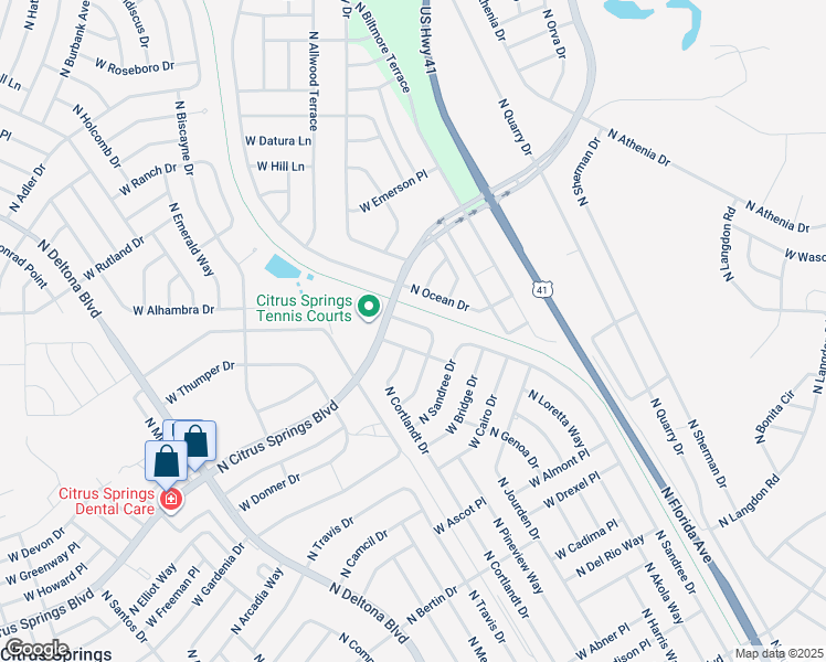 map of restaurants, bars, coffee shops, grocery stores, and more near 1239 West Sorrento Drive in Citrus Springs