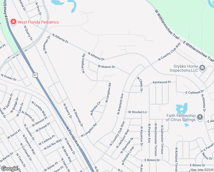 map of restaurants, bars, coffee shops, grocery stores, and more near 9922 North Langdon Road in Citrus Springs