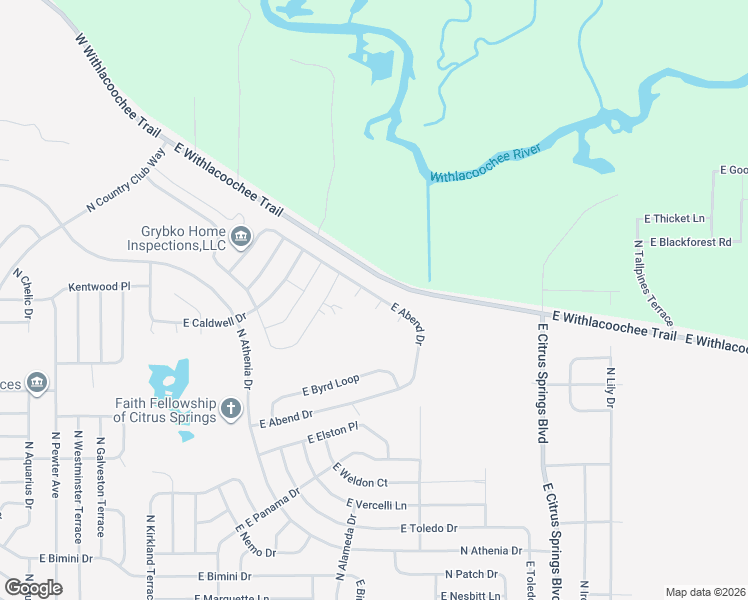 map of restaurants, bars, coffee shops, grocery stores, and more near 825 East Abend Drive in Citrus Springs
