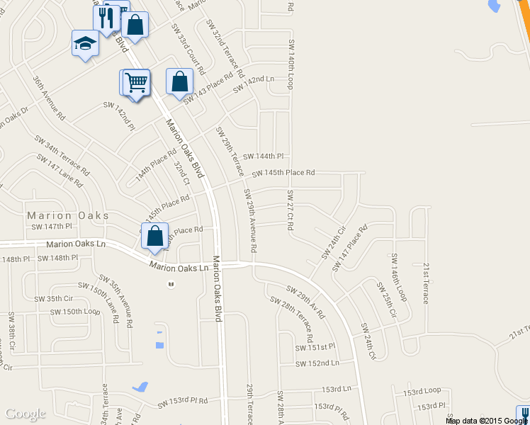 map of restaurants, bars, coffee shops, grocery stores, and more near 2850 Southwest 146th Place Road in Ocala
