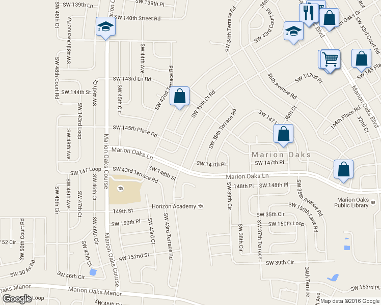 map of restaurants, bars, coffee shops, grocery stores, and more near 325 Marion Oaks Drive in Ocala