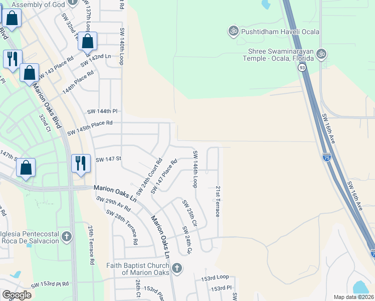 map of restaurants, bars, coffee shops, grocery stores, and more near 2232 Southwest 146th Loop in Ocala
