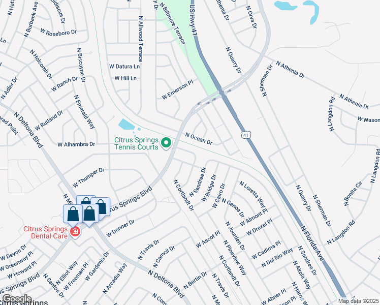 map of restaurants, bars, coffee shops, grocery stores, and more near 1239 West Sorrento Drive in Citrus Springs