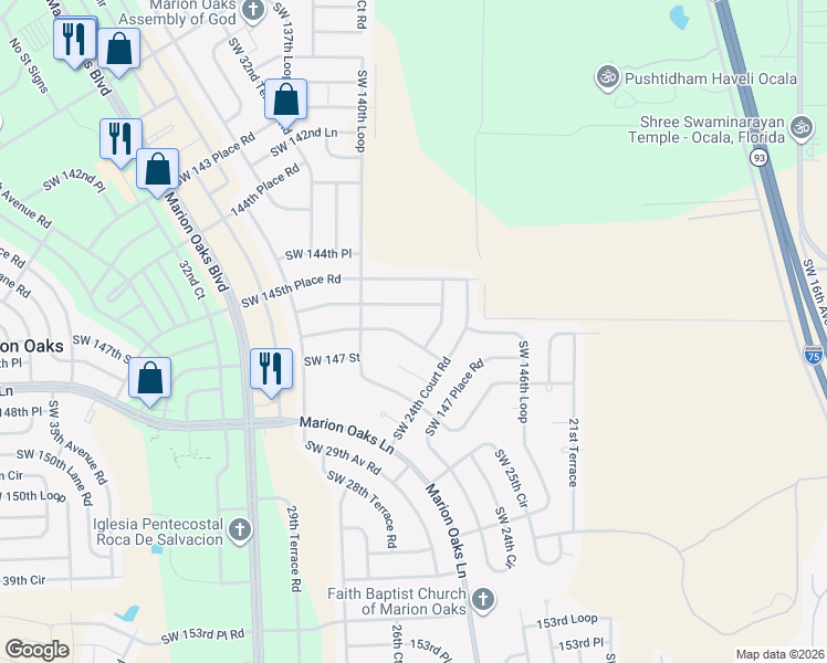 map of restaurants, bars, coffee shops, grocery stores, and more near 2680 Southwest 146th Place Road in Ocala