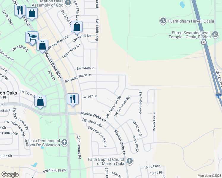 map of restaurants, bars, coffee shops, grocery stores, and more near 2680 Southwest 146th Place Road in Ocala