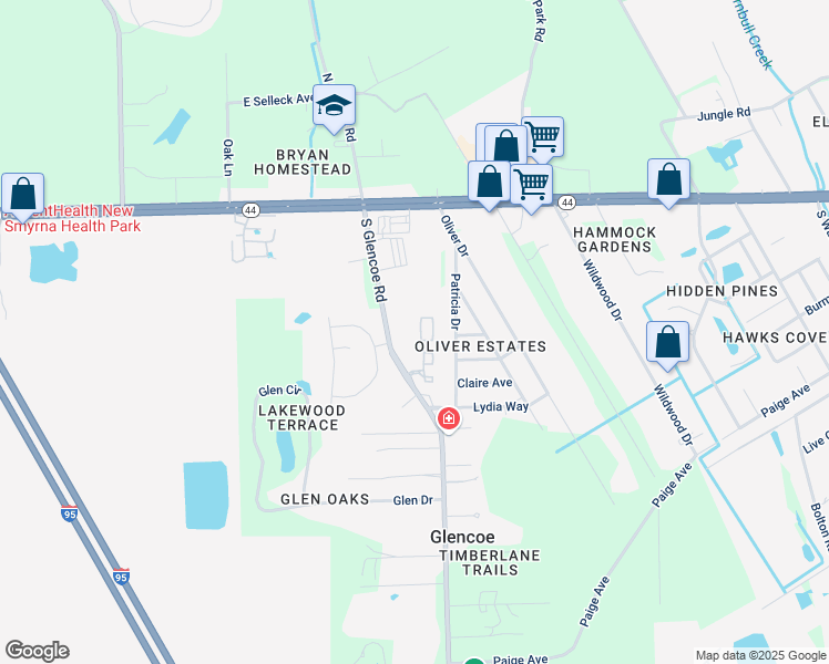 map of restaurants, bars, coffee shops, grocery stores, and more near 20302 Lymestone Court in New Smyrna Beach