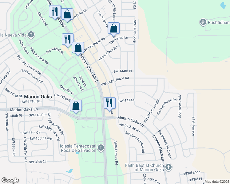 map of restaurants, bars, coffee shops, grocery stores, and more near 14656 Southwest 29th Avenue Road in Ocala