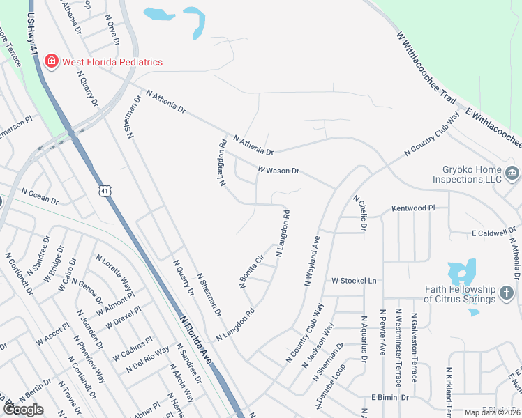 map of restaurants, bars, coffee shops, grocery stores, and more near 9922 North Langdon Road in Citrus Springs
