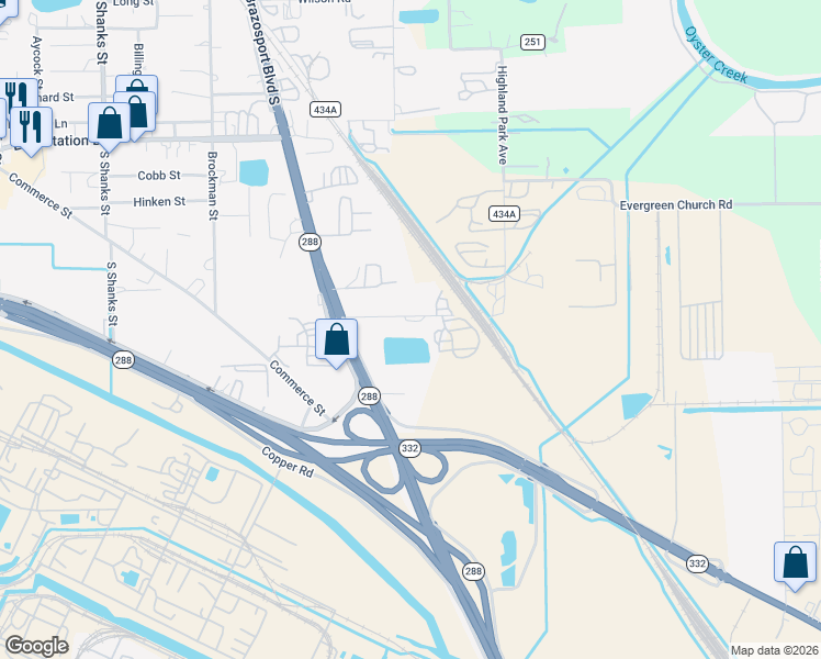 map of restaurants, bars, coffee shops, grocery stores, and more near 302 Johnson Cook Road in Clute
