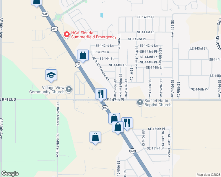 map of restaurants, bars, coffee shops, grocery stores, and more near 14664 Southeast 87th Terrace Road in Summerfield