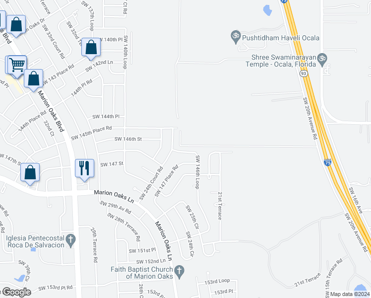 map of restaurants, bars, coffee shops, grocery stores, and more near 2232 Southwest 146th Loop in Ocala