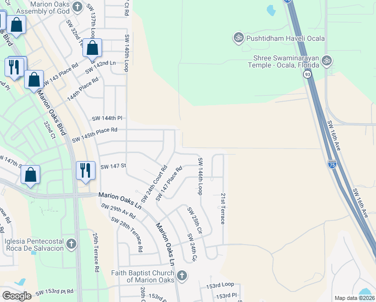 map of restaurants, bars, coffee shops, grocery stores, and more near 2232 Southwest 146th Loop in Ocala