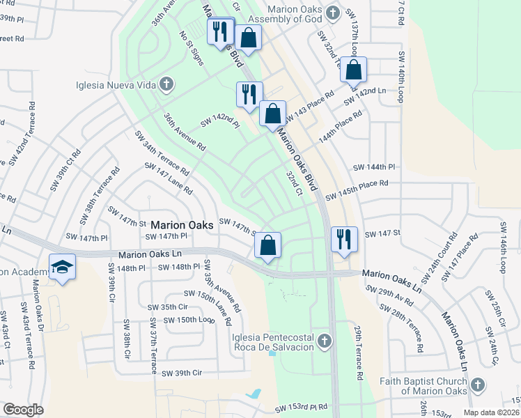 map of restaurants, bars, coffee shops, grocery stores, and more near 3333 Southwest 147th Street in Ocala