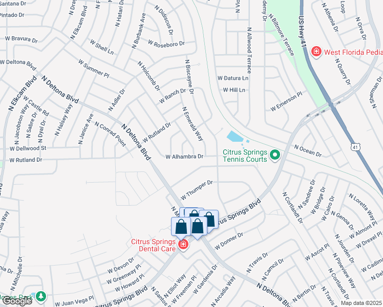 map of restaurants, bars, coffee shops, grocery stores, and more near 10071 North Darwin Way in Citrus Springs