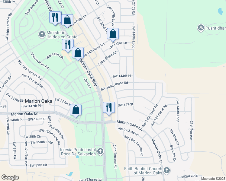 map of restaurants, bars, coffee shops, grocery stores, and more near 14580 Southwest 29th Avenue Road in Ocala