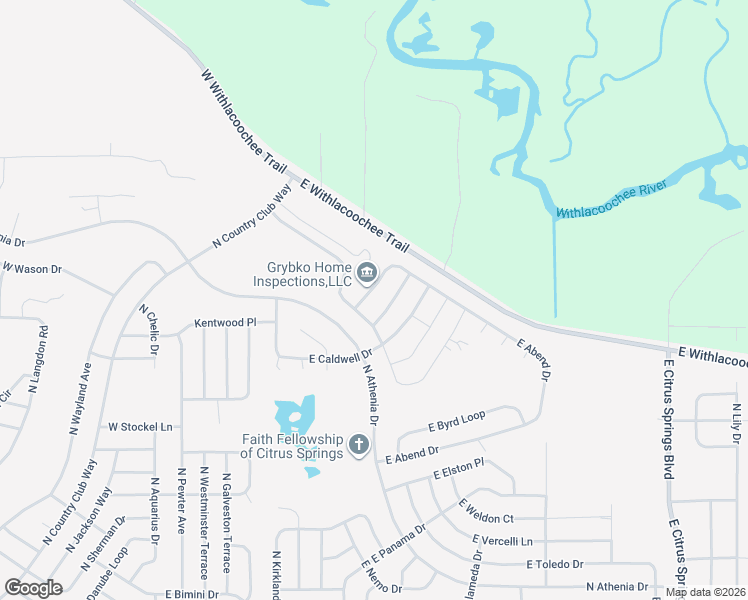 map of restaurants, bars, coffee shops, grocery stores, and more near 510 East Abend Drive in Citrus Springs