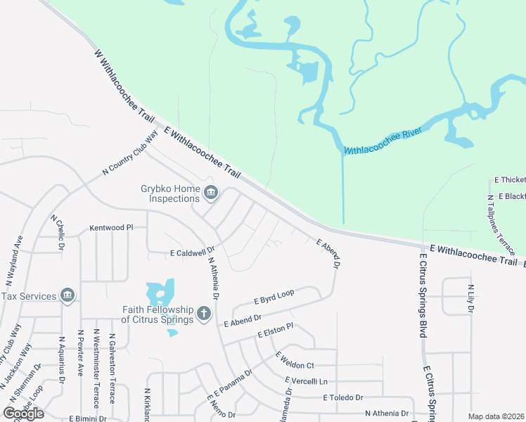 map of restaurants, bars, coffee shops, grocery stores, and more near 9998 North Daroca Way in Citrus Springs